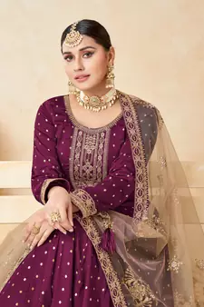 Magenta embroidered taffeta salwar