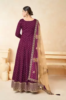 Magenta embroidered taffeta salwar