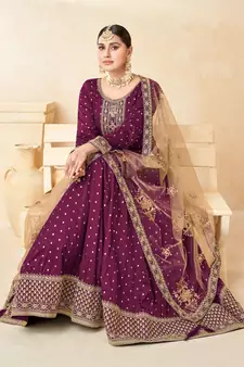 Magenta embroidered taffeta salwar