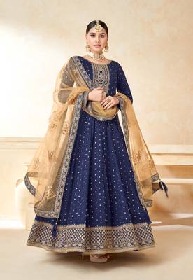 Navy-blue embroidered taffeta salwar 1