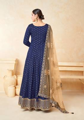 Navy-blue embroidered taffeta salwar 3