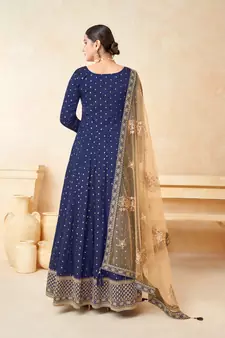 Navy-blue embroidered taffeta salwar