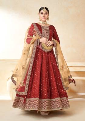 Red embroidered taffeta salwar 1