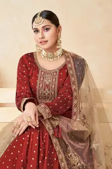 Red embroidered taffeta salwar