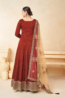Red embroidered taffeta salwar