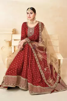 Red embroidered taffeta salwar