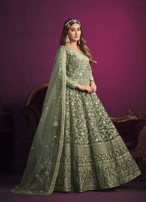 Dark-sea-green embroidered net salwar 2