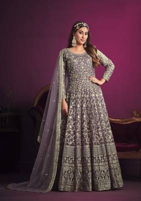 Dark-lilac embroidered net salwar 1