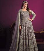 Dark-lilac embroidered net salwar