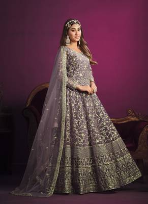 Dark-lilac embroidered net salwar 2