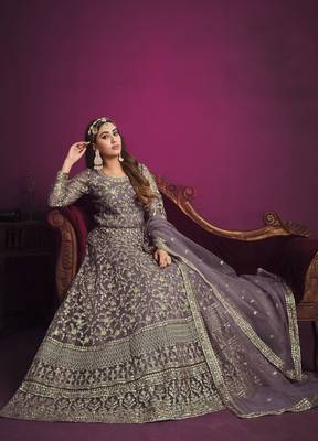 Dark-lilac embroidered net salwar 3