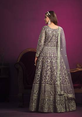 Dark-lilac embroidered net salwar 4
