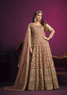 Light-coral embroidered net salwar 1