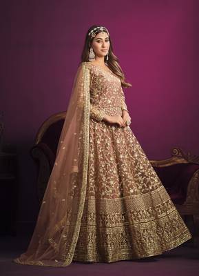 Light-coral embroidered net salwar 2