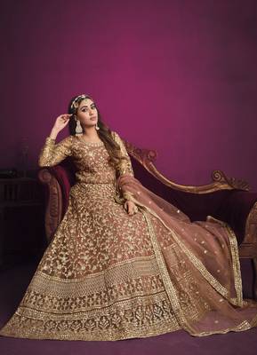 Light-coral embroidered net salwar 3