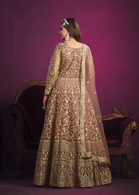 Light-coral embroidered net salwar 4