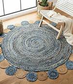 Ar Antique Rugs Handwoven Round Rug for Living Room, Denim Jute Round Floor Mat, Rugs for Living Room