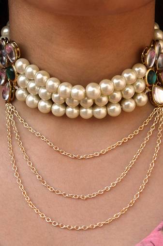 Pearl And Kundan Multi Chain Necklace