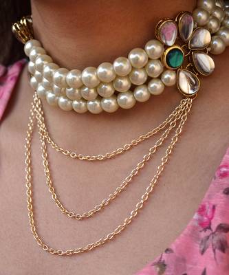 Pearl And Kundan Multi Chain Necklace 3