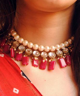 Semi precious Red stone and kundan necklace Set 1