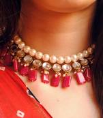 Semi precious Red stone and kundan necklace Set