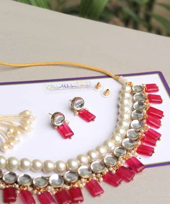 Semi precious Red stone and kundan necklace Set 3