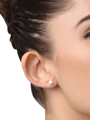 Mahi Rhodium Plated Classic White Artificial Pearl Stud Earrings for Women (ER1109822RWhi_08mm) 2