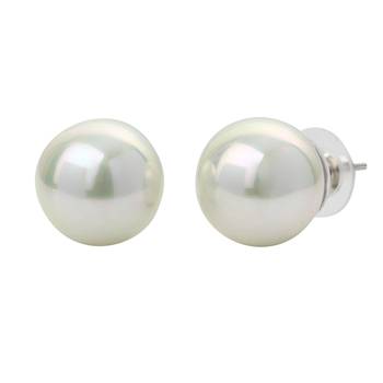 Mahi Rhodium Plated Classic White Artificial Pearl Stud Earrings for Women (ER1109822RWhi_14mm) 1