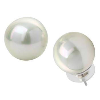 Mahi Rhodium Plated Classic White Artificial Pearl Stud Earrings for Women (ER1109822RWhi_14mm) 3