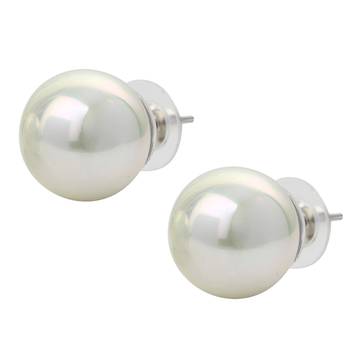 Mahi Rhodium Plated Classic White Artificial Pearl Stud Earrings for Women (ER1109822RWhi_14mm) 4