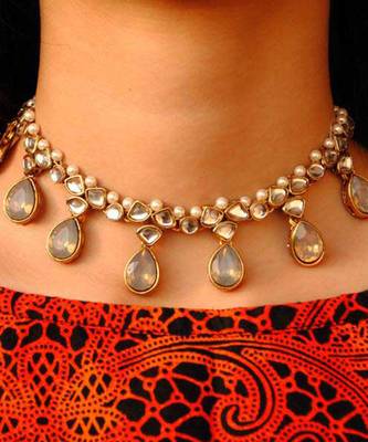 Grey Crystal Kundan Necklace Set 1