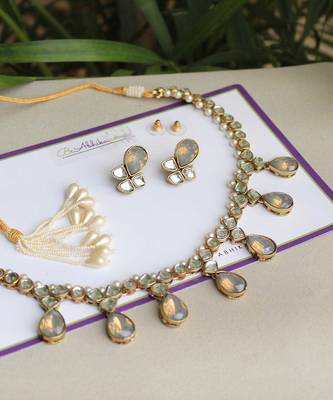 Grey Crystal Kundan Necklace Set 3
