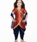 Red hand woven silk blend girls-top-bottom