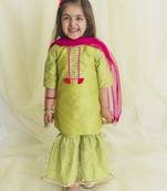Green hand woven silk blend girls-top-bottom