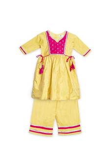 Green hand woven silk blend girls-top-bottom