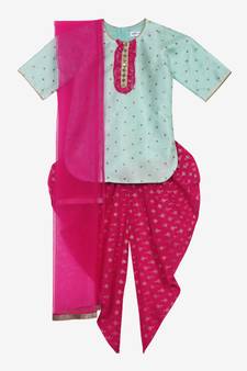 Pink printed silk blend girls-top-bottom