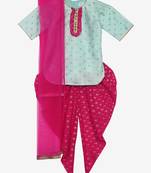 Pink printed silk blend girls-top-bottom