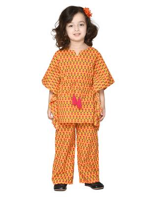 Orange printed cotton kids-kaftans 1