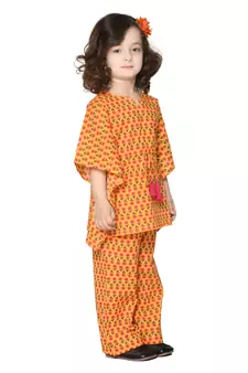 Orange printed cotton kids-kaftans