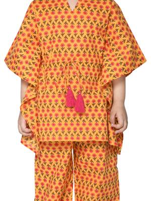 Orange printed cotton kids-kaftans 4