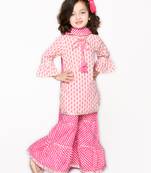 Pink printed cotton girls-top-bottom