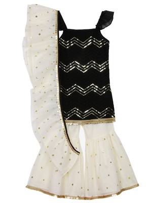 Black embroidered georgette girls-top-bottom 1