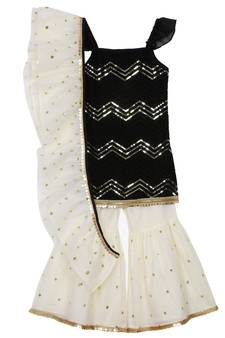 Black embroidered georgette girls-top-bottom