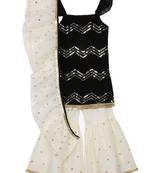 Black embroidered georgette girls-top-bottom