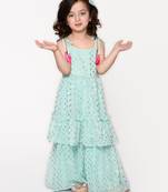 Blue printed georgette girls-top-bottom