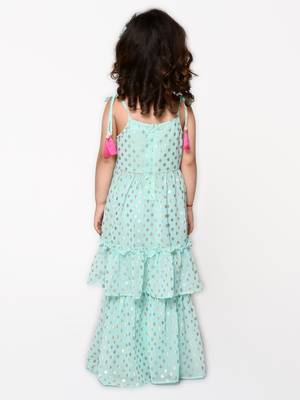 Blue printed georgette girls-top-bottom 2