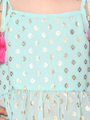 Blue printed georgette girls-top-bottom 3