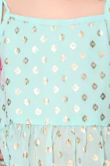 Blue printed georgette girls-top-bottom