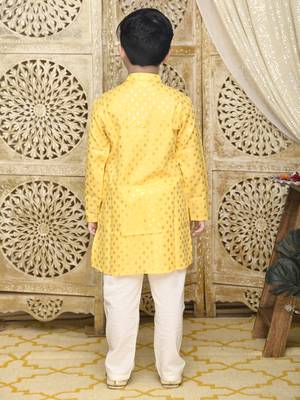 Yellow printed blended cotton boys-kurta-pyjama 2