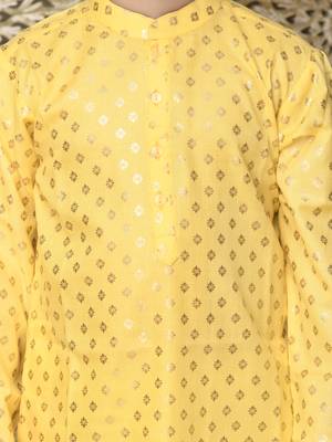 Yellow printed blended cotton boys-kurta-pyjama 4